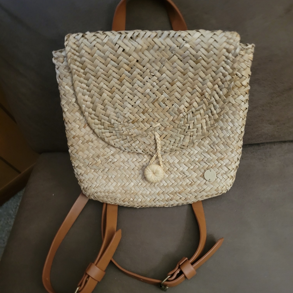 BILLABONG Woven Straw Backpack with Tan Straps